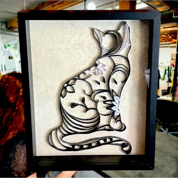 8x10 Handmade Framed Art , Cat black and white hints of gray - Picture 1 of 2